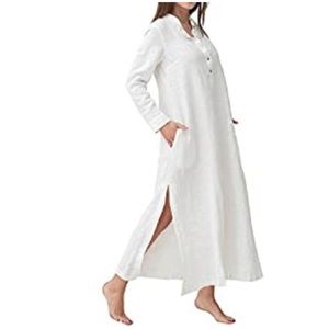 - NWOT Long Sleeve Cotton Linen Split Kaftan Maxi Dress -